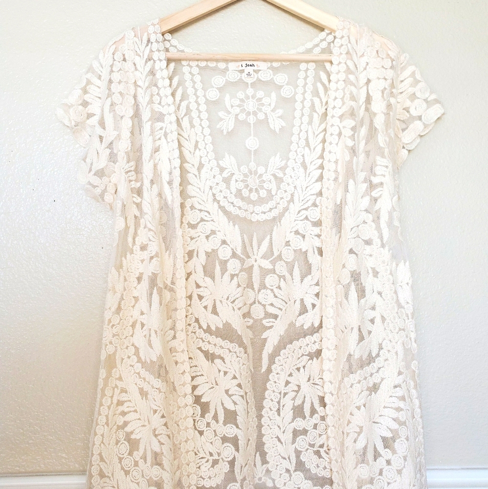 I JOAH sheer embroidered boho long cover shawl